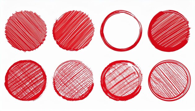 Round brush stroke red stamp vector frame. Hand drawn rough scribble red effect line. Paint color crayon brush stroke frame. Scribble hand drawn grunge doodle circle set. perfect any project.