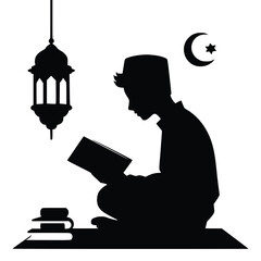 Silhouette youth reciting quran generative ai