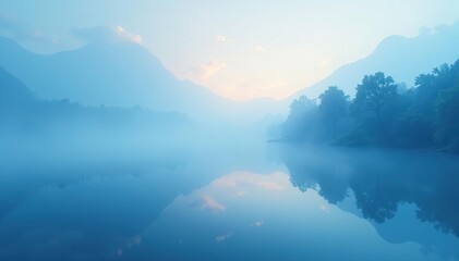 Calmness descends on a serene blue mist background, mist, peaceful, soothing
