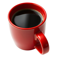 cup of black coffee in a red mug on a white background 