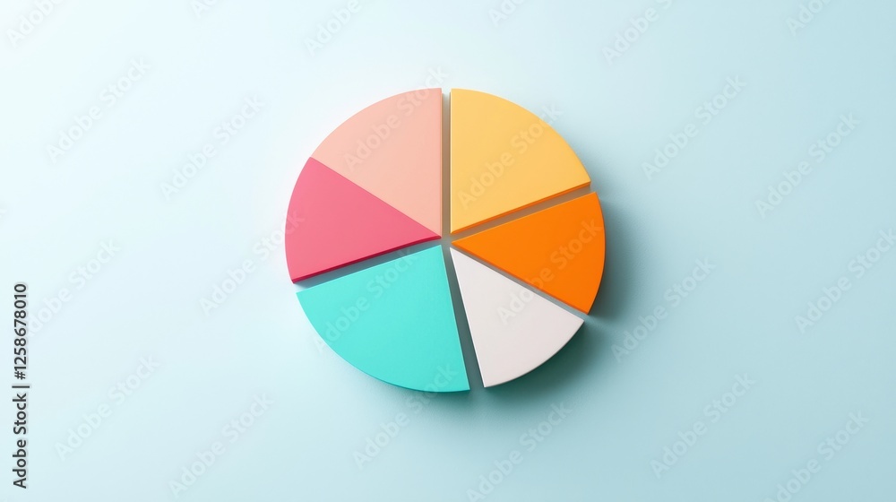 Poster colorful pie chart with slices representing different categories on a light blue background