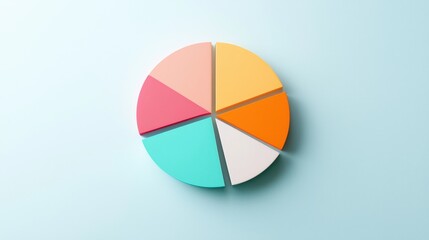 Fototapeta premium Colorful Pie Chart with Slices Representing Different Categories on a Light Blue Background