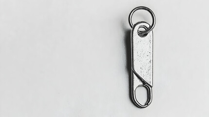 Close-up of a metal key chain zipper clip on a white surface. Possible use for home decor, a blog or article on metalwork