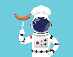 A cartoon chef with a spoon simple flat design vector.