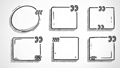 Quote box sketch, text frame set. Hand drawn doodle style quote box, text border with square, bubble, round shape. perfect any project.
