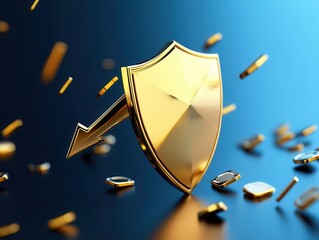 Visual of a falling market arrow deflected by a golden shield labeled  Hedging Strategy