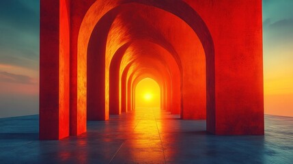 Fototapeta premium Red Archway Pathway Sunset