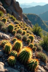 Cholla Cactus sprawling across the rocky terrain like a green carpet, cactus gardens, plants, shrubs