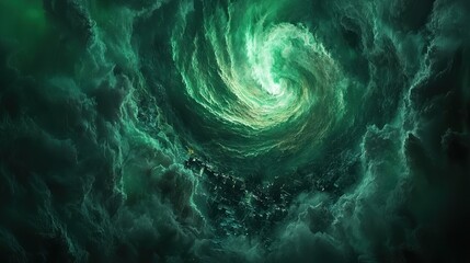 Obraz premium Emerald Green Cosmic Vortex Swirling Nebula Cloudscape