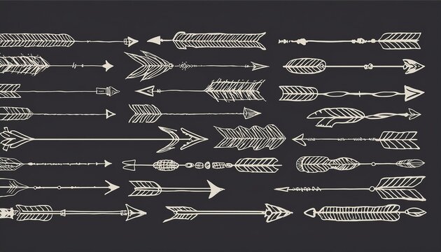Mexican, boho arrow hand drawn element set. African, aztec rustic ethnic arrow, ornament divider. Tribal boho decor design. perfect any project.