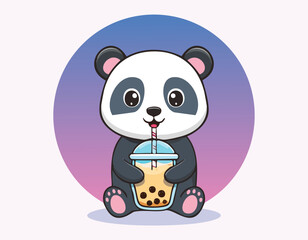 A cute panda bear sitting down and holding a cup of tea vector.