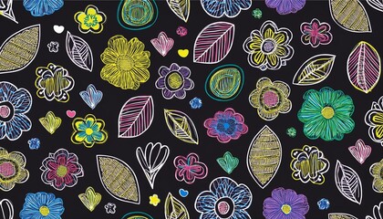 Naklejka premium Cute kid child element vector seamless pattern. Hand drawn doodle sketch children cute vector school chalk background. Kids doodle crayon style line flower, cloud doodle pattern. perfect any project.