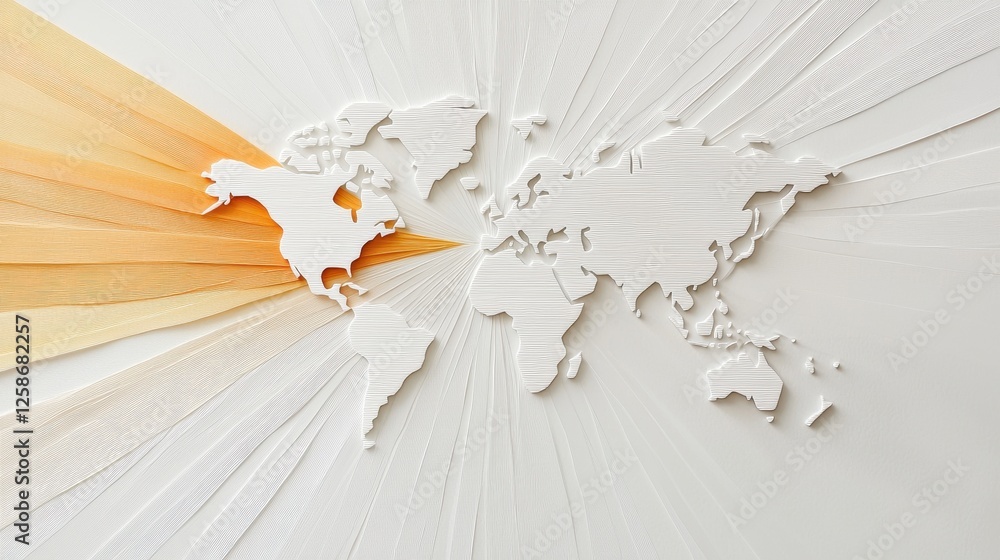Poster Abstract World Map with Radiating Lines Connecting Different Regions in Soft Tones