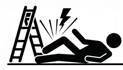 Accident pictogram man icon. Ladder falling, injury leg, bike accident pictogram sign set. Warning, electric shock, danger icon stick man perfect any project.
