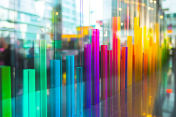 A vivid abstract display charts and graphs with bright colors generated with AI