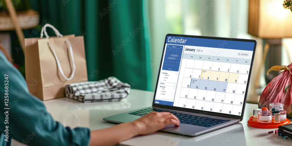 Poster calendar on computer software application for schedule planning for personal organizer and online bu
