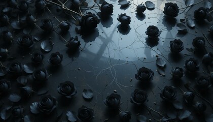 Dark Floral Elegance with Glossy Reflection