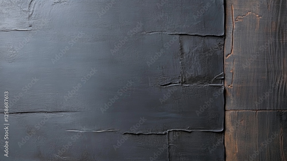 Aufkleber Exploring the rich texture of anthracite against rustic wood in an artistic composition displaying natural elements