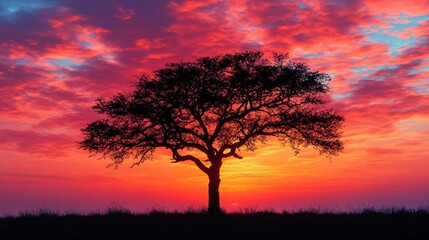 Silhouette tree sunrise vibrant sky