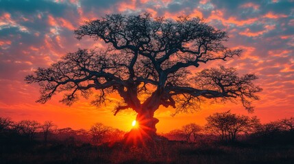 Silhouette Tree Sunrise Savanna