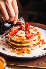 honey, breakfast, waffles, enjoy. 