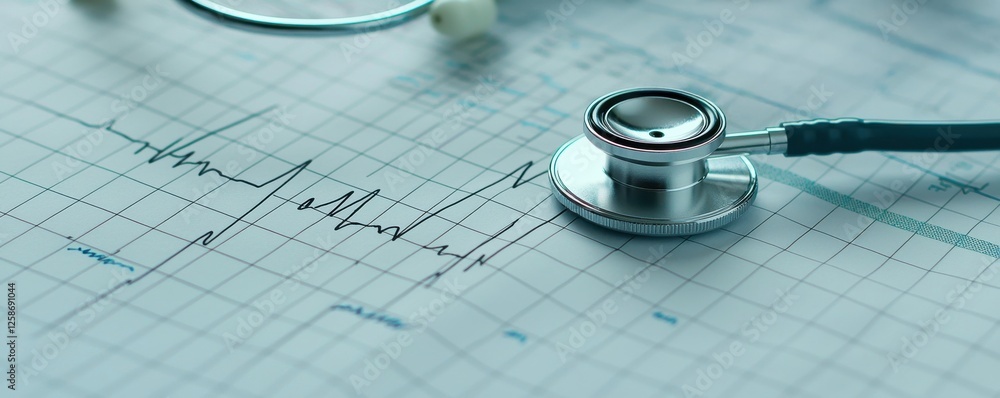 Aufkleber A stethoscope and digital health chart concepts. Stethoscope resting on an ECG chart, symbolizing healthcare monitoring and diagnostics.