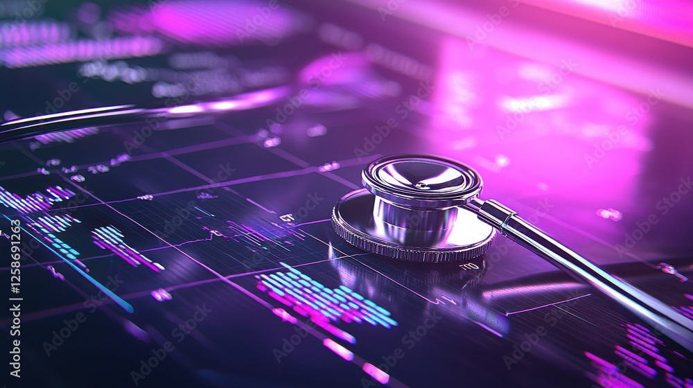 Aufkleber a stethoscope and digital health chart concepts. futuristic stethoscope resting on a digital health 