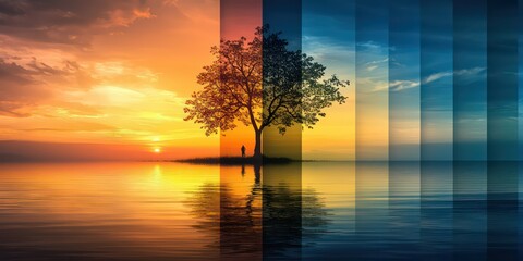 A creative blend of colors representing the transition of a sunrise in a single frame.