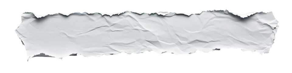 Obraz premium Torn Paper Strip: A textured, crumpled strip of ripped white paper, isolated against a clean backdrop, perfect for adding a distressed or grunge aesthetic to your designs.