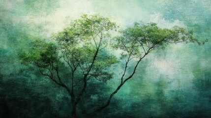 Fototapeta premium Serene Green Trees Against A Misty Background