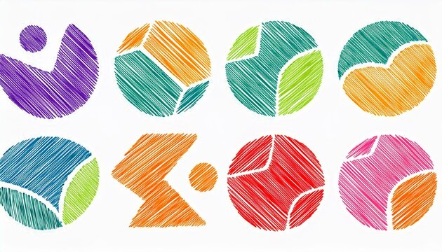 Doodle abstract shape background texture brush color set. Hand drawn sketch crayon scribble brush geometric shape color chalk effect background. Abstract arrow, circle, zigzag perfect any project.