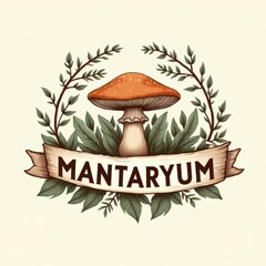 Handcrafted Mantaryum Logo with Detailed Mushroom Illustration