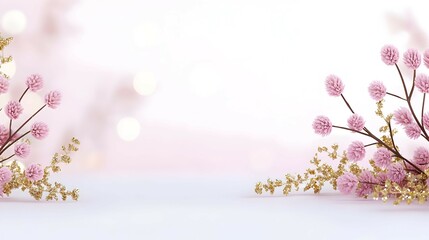 Fototapeta premium Pink and Gold Floral Arrangement on White Background