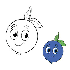 A simple blueberry coloring page featuring a bunch of ripe blueberries with detailed leaves, perfect for kids to color and explore nature-inspired fun.