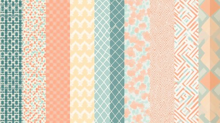 Collection of pastel colored seamless patterns.