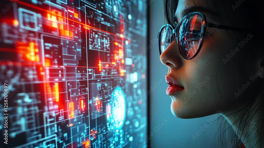 Aufkleber exploring advanced technology with a keen eye for detail in a high-tech environment