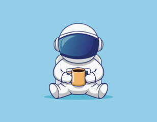 A cute cartoon illustration of a man holding a cup of coffee.