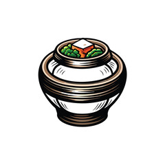 Create a vector icon depicting a traditional kimchi jar, emphasizing its curved shape and textured surface.  Include a simple, easily recognizable design.