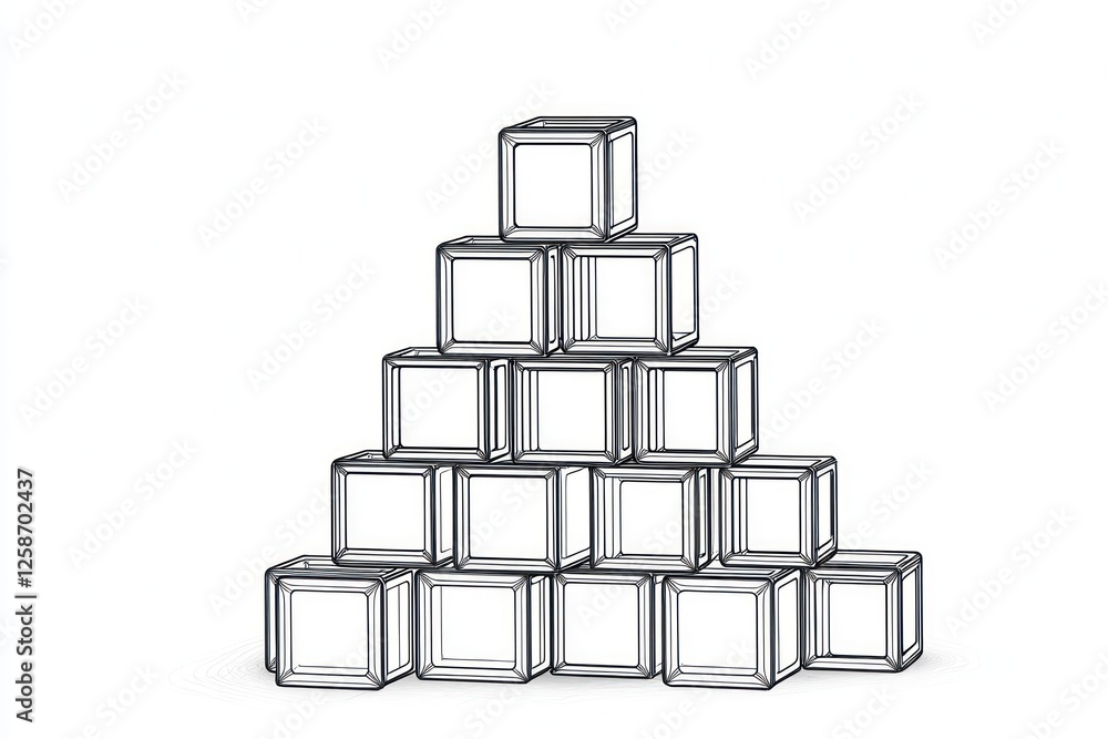 Poster 3d icon showing building blocks in outline form, symbolizing construction, white background.