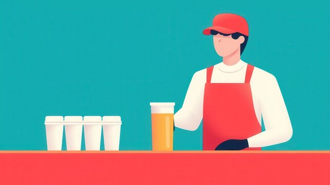 Fresh dairy product booth, farmer offering samples, flat design illustration