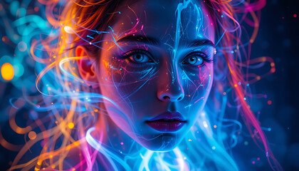 Fototapeta premium Innovative Light Painting, Abstract Portrait with Vibrant Colors
