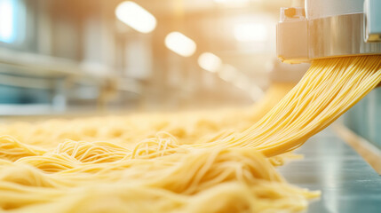 Automated pasta production in a modern factory with golden strands