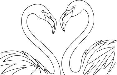 Two Flamingos Forming a Heart Line Art, Love, Birds, Nature, Romance