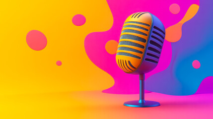Vibrant pop-art style microphone stands out among colorful bubbles, creating an energetic atmosphere for creative expression