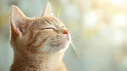 Serene orange tabby cat basking in the warm sunlight and enjoying a peaceful moment