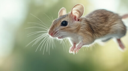 Fototapeta premium Agile mouse mid jump captured in natural habitat with detailed focus and soft bokeh background