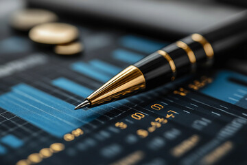 Financial charts and glowing binary code holograms, contemporary office space generated with AI