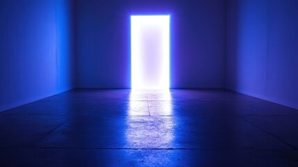 Brightly Lit Doorway In A Dark Blue Room