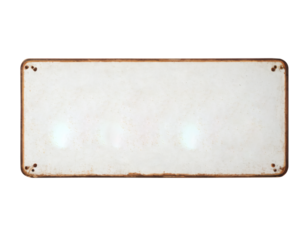 Rusty Vintage Blank Metal Sign, Rectangular Shape, with White Surface and Aged Corroded Edges, Isolated on Transparent Background