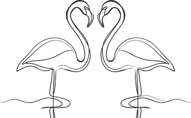 Elegant Flamingo Pair OneLine Drawing, Minimalist Art, Birds in Love
